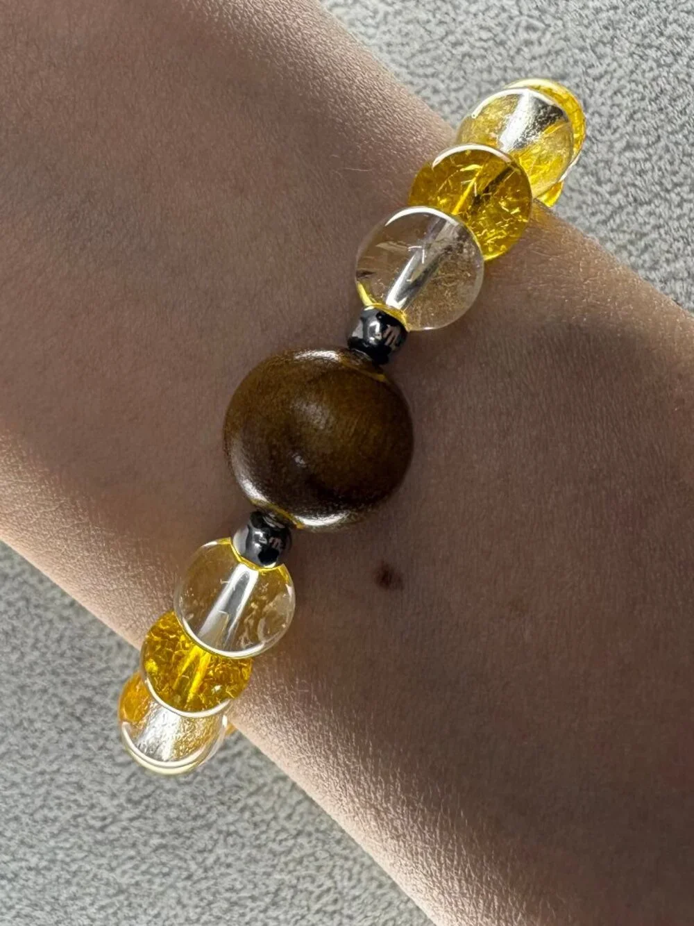 Golden Wood Yellow & Clear Quartz Bracelet 6.75
